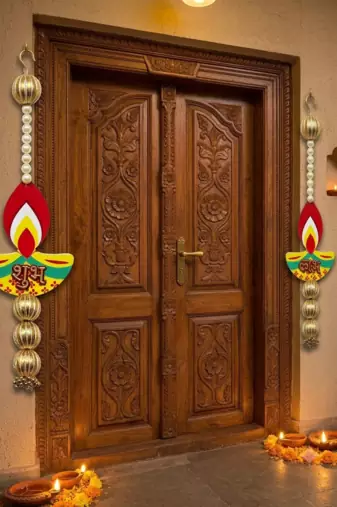 handmade mdf diya gotaball beads decorative hanging traditional for home decor (pack of 2)