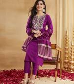 Women's Gorgeous Embroidery Work Viscose Rayon Fabric Straight Kurta Pant and Dupatta Set