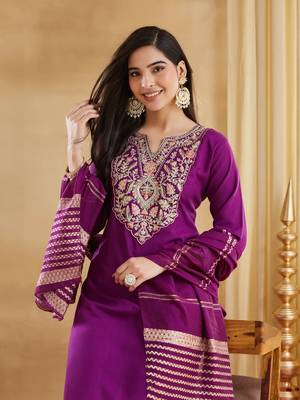 Women's Gorgeous Embroidery Work Viscose Rayon Fabric Straight Kurta Pant and Dupatta Set 2
