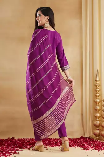 Women's Gorgeous Embroidery Work Viscose Rayon Fabric Straight Kurta Pant and Dupatta Set
