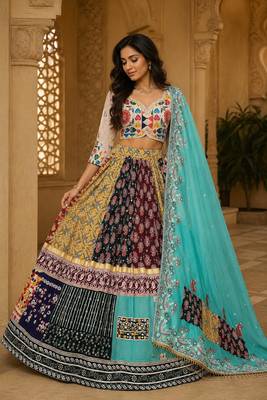 Sky Blue Mirror Navratri Lehenga Choli With Dupatta 1