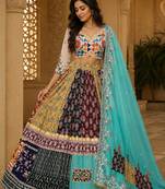 Sky Blue Mirror Navratri Lehenga Choli With Dupatta