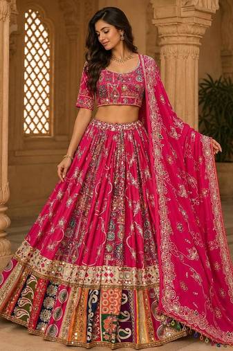 Pink Jodhpuri Navratri Lehenga Choli With Dupatta
