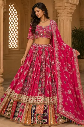 Pink Jodhpuri Navratri Lehenga Choli With Dupatta