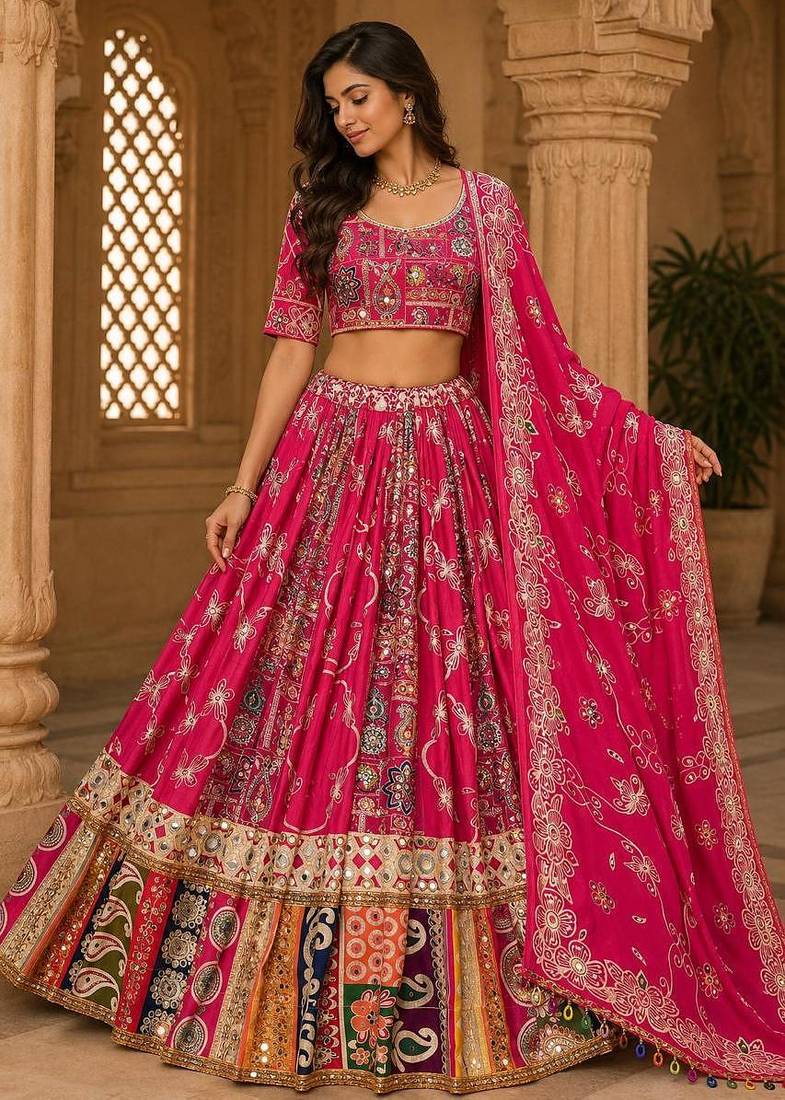 Pink Jodhpuri Navratri Lehenga Choli With Dupatta