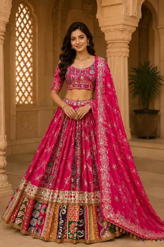Pink Jodhpuri Navratri Lehenga Choli With Dupatta