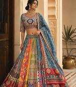 Grey Mirror Navratri Lehenga Choli With Dupatta