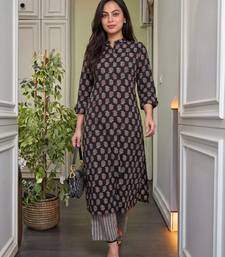 Women's Gorgeous Printed Work Pure Cotton Fabric Straight Kurta Pant Set