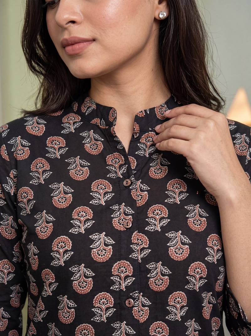 Women's Gorgeous Printed Work Pure Cotton Fabric Straight Kurta Pant Set