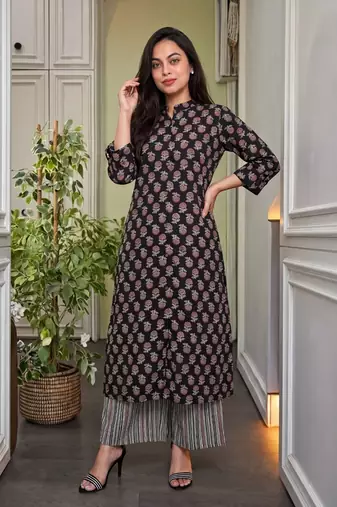 Women's Gorgeous Printed Work Pure Cotton Fabric Straight Kurta Pant Set