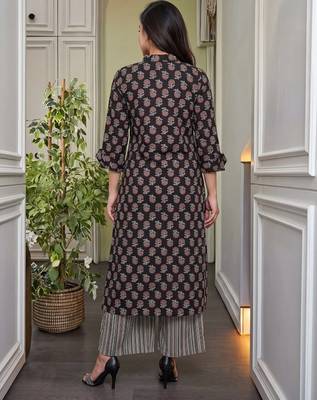 Women's Gorgeous Printed Work Pure Cotton Fabric Straight Kurta Pant Set 4