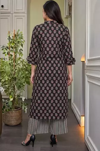 Women's Gorgeous Printed Work Pure Cotton Fabric Straight Kurta Pant Set