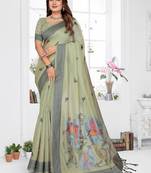 light green jacquard weaving work cotton blend saree