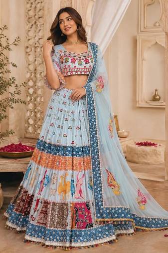Sky Blue Navratri Lehenga Choli With Dupatta