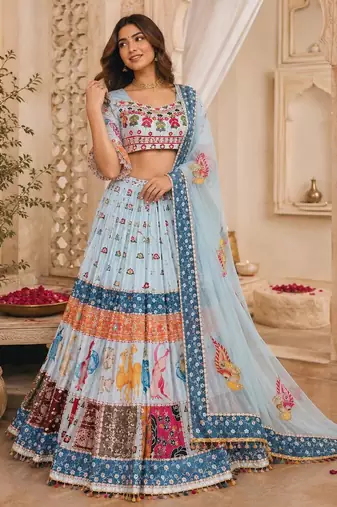 Sky Blue Navratri Lehenga Choli With Dupatta