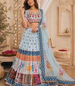 Sky Blue Navratri Lehenga Choli With Dupatta