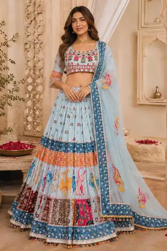 Sky Blue Navratri Lehenga Choli With Dupatta
