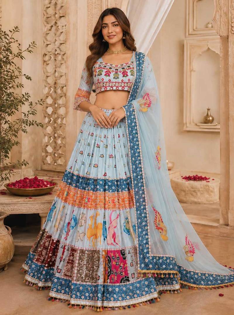 Sky Blue Navratri Lehenga Choli With Dupatta