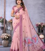 light pink jacquard weaving work cotton blend saree
