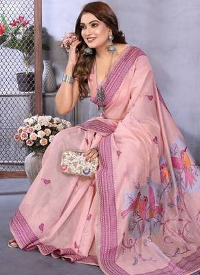light pink jacquard weaving work cotton blend saree 3
