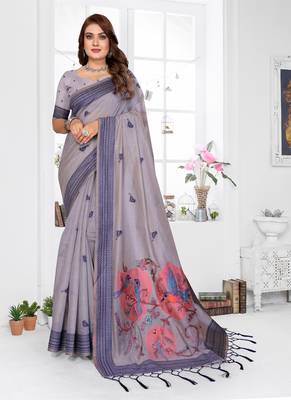 lavender jacquard weaving work cotton blend saree 2