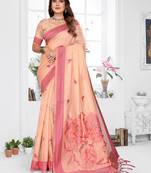 peach jacquard weaving work cotton blend saree