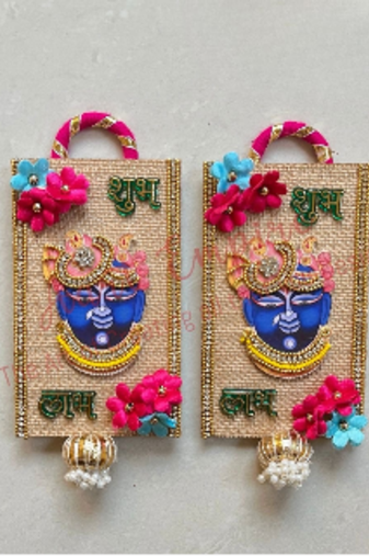 Handmade Shrinath Ji Shubh Labh Om Decorative Door Hanging Traditional Hanging for Home Decor (pack of 2)