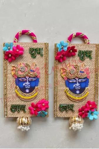 handmade lord shrinath ji shubh labh om decorative door hangingtraditional hanging for home decor (pack of 2)