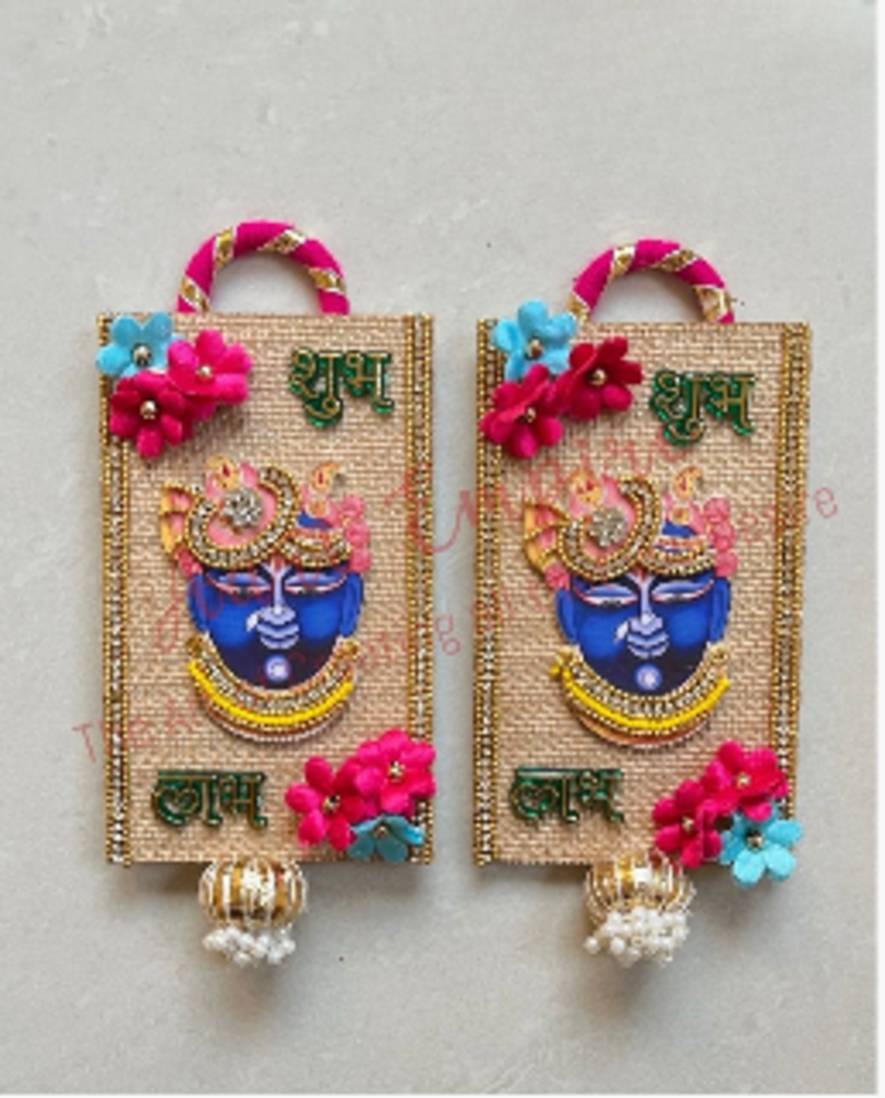 handmade lord shrinath ji shubh labh om decorative door hangingtraditional hanging for home decor (pack of 2)