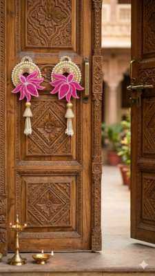handmade pearl lotus shubh labh decorative hangingtraditional for home decoration (pack of 2) 1