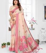 cream jacquard weaving work cotton blend saree