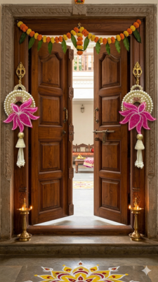handmade pearl lotus shubh labh decorative hangingtraditional for home decoration (pack of 2) 2