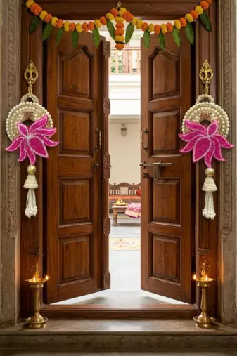 handmade pearl lotus shubh labh decorative hangingtraditional for home decoration (pack of 2)