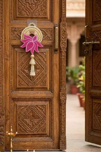 handmade pearl lotus shubh labh decorative hangingtraditional for home decoration (pack of 2)