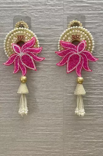 handmade pearl lotus shubh labh decorative hangingtraditional for home decoration (pack of 2)