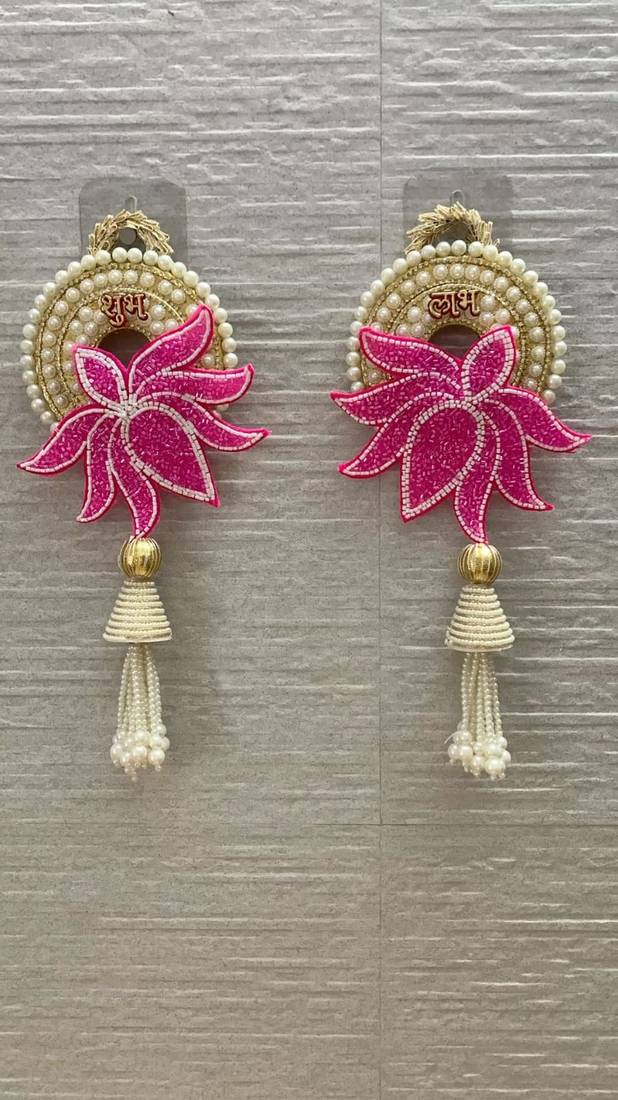 handmade pearl lotus shubh labh decorative hangingtraditional for home decoration (pack of 2)