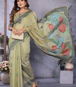 light green jacquard weaving work cotton blend saree