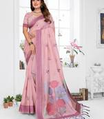 light pink jacquard weaving work cotton blend saree