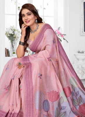 light pink jacquard weaving work cotton blend saree 2
