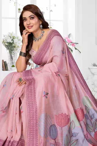 light pink jacquard weaving work cotton blend saree