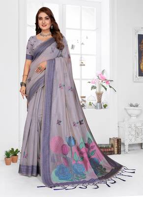 lavender jacquard weaving work cotton blend saree 1
