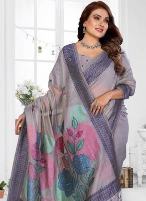 lavender jacquard weaving work cotton blend saree 2