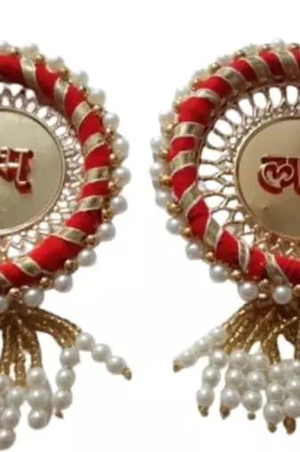 handmade shubh labh floral door hanging decorative with pearl tassels for diwali festival home decoration (pack of 2)