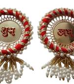 handmade shubh labh floral door hanging decorative with pearl tassels for diwali festival home decoration (pack of 2)