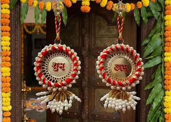 handmade shubh labh floral door hanging decorative with pearl tassels for diwali festival home decoration (pack of 2) 2