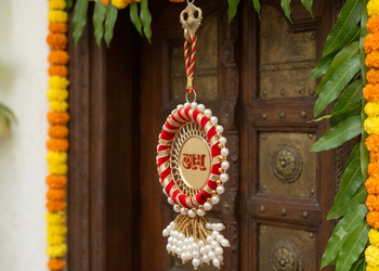 handmade shubh labh floral door hanging decorative with pearl tassels for diwali festival home decoration (pack of 2) 3