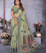 light green jacquard weaving work cotton blend saree