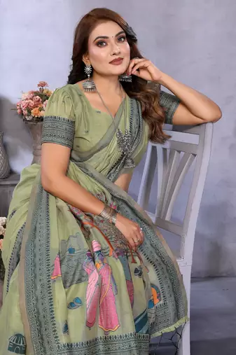 light green jacquard weaving work cotton blend saree