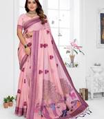 light pink jacquard weaving work cotton blend saree
