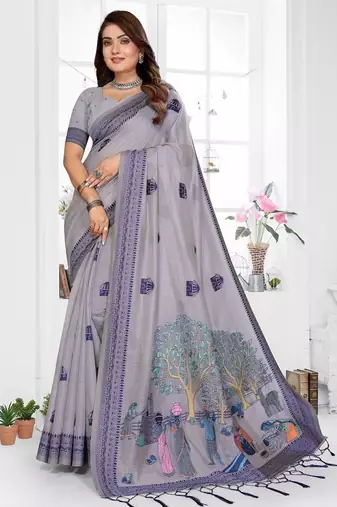 lavender jacquard weaving work cotton blend saree